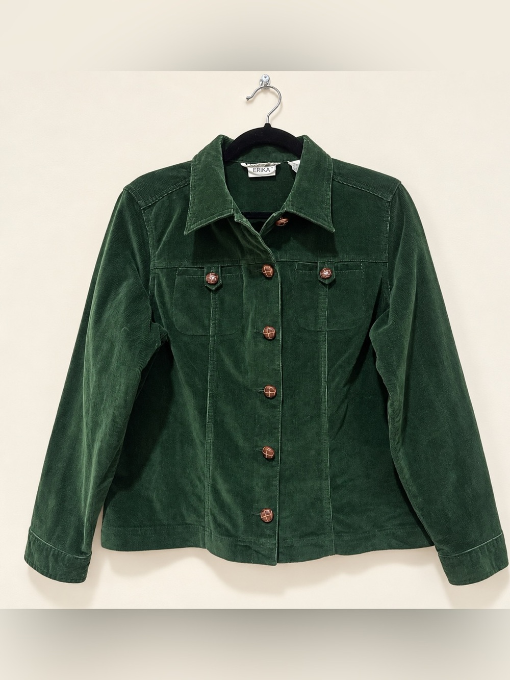ERIKA Forest Green Corduroy Jacket Size 6 Chestnut Buttons 90s Style
